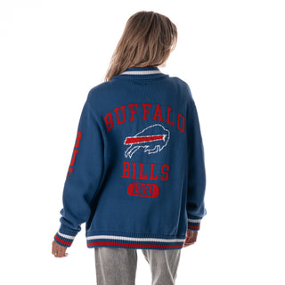 Buffalo Bills Unisex Jacquard Zip Front Sweater - Black