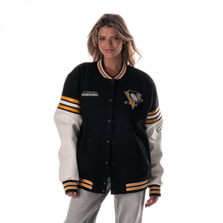 Pittsburgh Penguins Unisex Drop Shoulder Varsity Jacket - Black