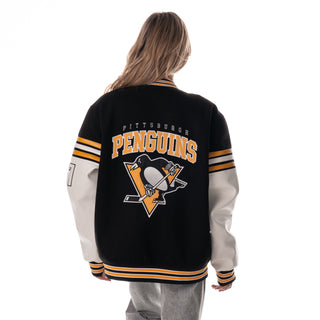 Pittsburgh Penguins Unisex Drop Shoulder Varsity Jacket - Black
