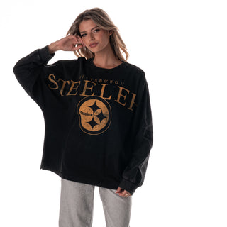 Pittsburgh Steelers Women's Oversized Graphic Dolman L/S Tee - Black