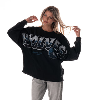 Minnesota Timberwolves Women's Oversized Graphic Dolman L/S Tee - Black
