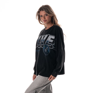 Minnesota Timberwolves Women's Oversized Graphic Dolman L/S Tee - Black