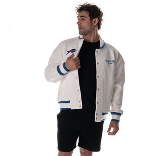 Buffalo Bills Unisex Embossed Cable Knit Bomber - Vintage White