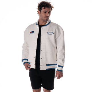 Buffalo Bills Unisex Embossed Cable Knit Bomber - Vintage White