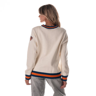 NY Knicks Women's Jacquard V-Neck Sweater - Cream