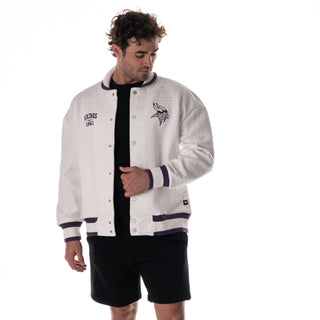 Minnesota Vikings Unisex Embossed Cable Knit Bomber - Vintage White