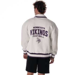 Minnesota Vikings Unisex Embossed Cable Knit Bomber - Vintage White