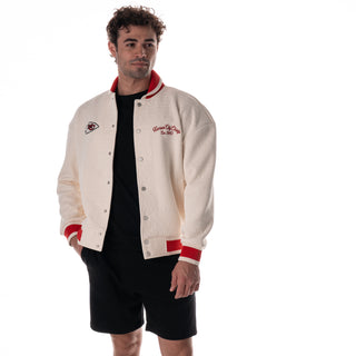 Kansas City Chiefs Unisex Embossed Cable Knit Bomber - Cream