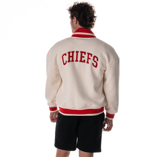 Kansas City Chiefs Unisex Embossed Cable Knit Bomber - Cream