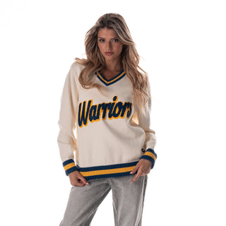Golden State Warriors Women's Jacquard V-Neck Sweater - Cream