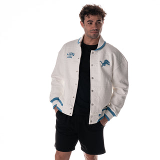 Detroit Lions Unisex Embossed Cable Knit Bomber - Vintage White