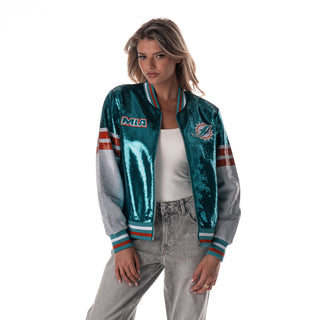 Miami Dolphins Women's Sequin Jacket - Aqua