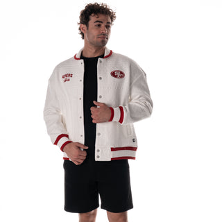 San Francisco 49ers Unisex Embossed Cable Knit Bomber - Vintage White