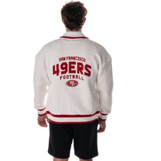 San Francisco 49ers Unisex Embossed Cable Knit Bomber - Vintage White