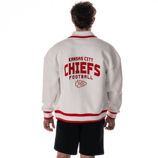 Kansas City Chiefs Unisex Embossed Cable Knit Bomber - Vintage White