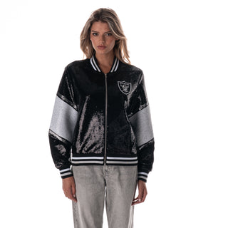 Las Vegas Raiders Women's Sequin Bomber - Black
