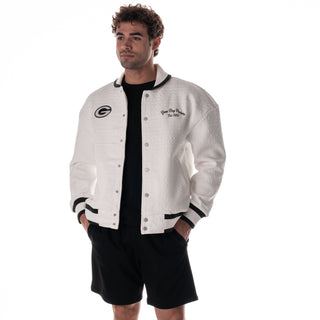 Green Bay Packers Unisex Embossed Knit Bomber - Vintage White