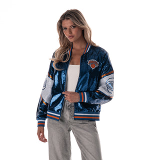 NY Knicks Women's Sequin Bomber - Royal