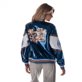 NY Knicks Women's Sequin Bomber - Royal