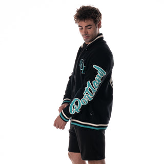 Portland Trailblazers Jacquard Zip Front Sweater - Black