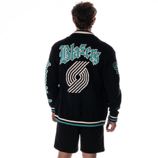 Portland Trailblazers Jacquard Zip Front Sweater - Black