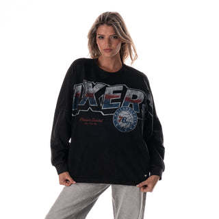 Philadelphia 76ers Women's Oversized Graphic Dolman L/S Tee - Black