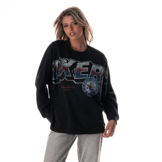 Philadelphia 76ers Women's Oversized Graphic Dolman L/S Tee - Black