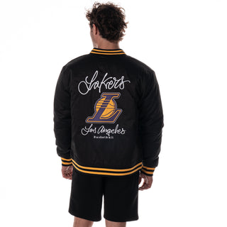 Los Angeles Lakers Unisex Nylon Front Zip Bomber - Black