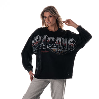 New Orleans Pelicans Women's Oversized Graphic Dolman L/S Tee - Black