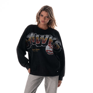 Atlanta Hawks Women's Oversized Graphic Dolman L/S Tee - Black