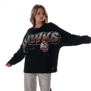 Atlanta Hawks Women's Oversized Graphic Dolman L/S Tee - Black