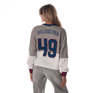 Philadelphia 76ers Women's Crop Long Sleeve Crew Fleece - Grey