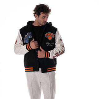 New York Knicks Hooded Varsity Jacket – Black