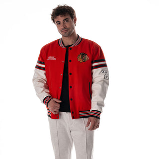 Chicago Blackhawks Unisex Drop Shoulder Varsity Jacket - Red