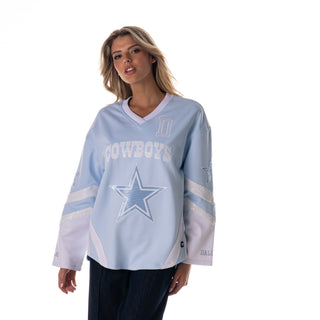 Dallas Cowboys Women's Sequin Logo Hockey Jersey - Light Blue