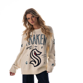 Seattle Kraken Unisex All Over Jacquard Crew Sweater - Cream