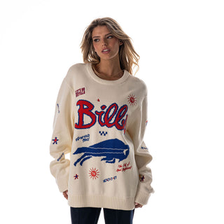 Buffalo Bills Unisex All Over Jacquard Crew Sweater - Cream