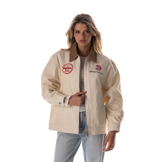 Atlanta Hawks Unisex Denim Zip Front Jacket - Cream