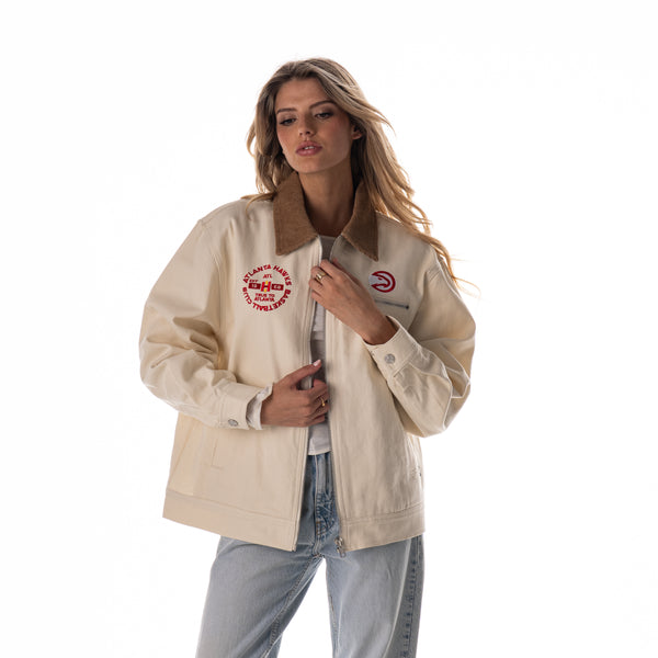 Atlanta Hawks Unisex Denim Zip Front Jacket - Cream