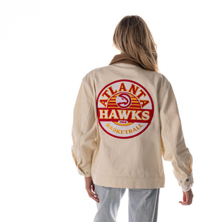 Atlanta Hawks Unisex Denim Zip Front Jacket - Cream
