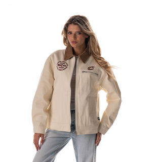 Cleveland Cavs Unisex Denim Zip Front Jacket - Cream
