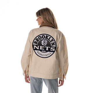 Brooklyn Nets Unisex Denim Zip Front Jacket - Cream