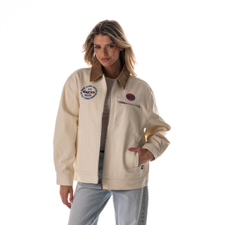 NY Knicks Women's Denim Zip Front Jacket - Cream