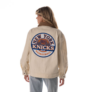 NY Knicks Women's Denim Zip Front Jacket - Cream