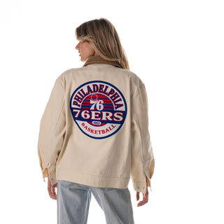 Philadelphia 76ers Unisex Denim Zip Front Jacket - Cream