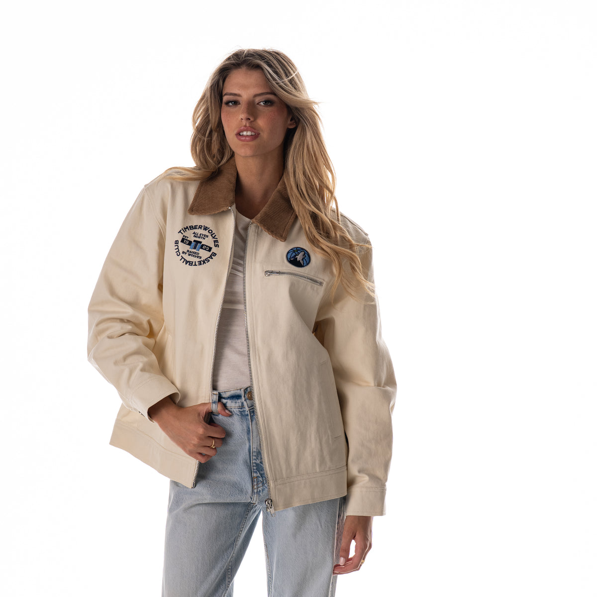 Minnesota Timberwolves Unisex Denim Zip Front Jacket - Cream