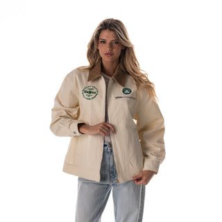 Boston Celtics Unisex Denim Zip Front Jacket - Cream