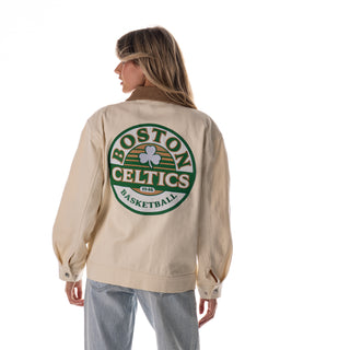 Boston Celtics Unisex Denim Zip Front Jacket - Cream