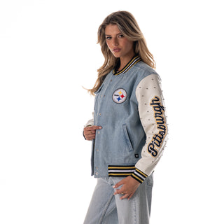 Pittsburgh Steelers Women's Denim varsity Jacket - Denim