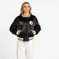 Pittsburgh Steelers Women’s Satin Bomber - Black view 3
